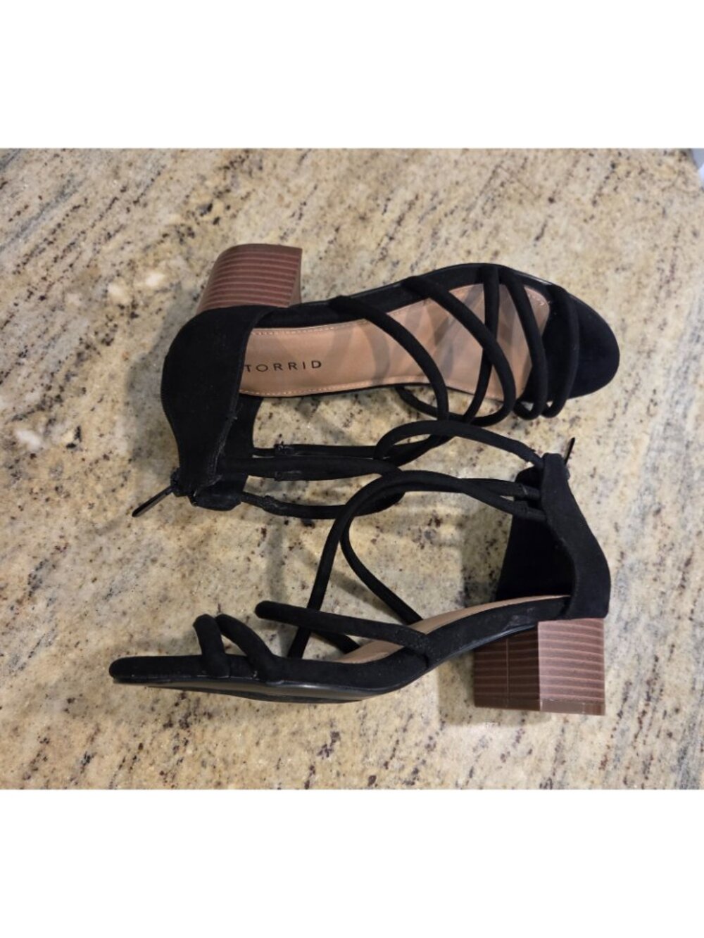 Torrid Strappy Sandals Womens US 7W Black Fabric Block Heel Open Toe Back Zip - Picture 8 of 14